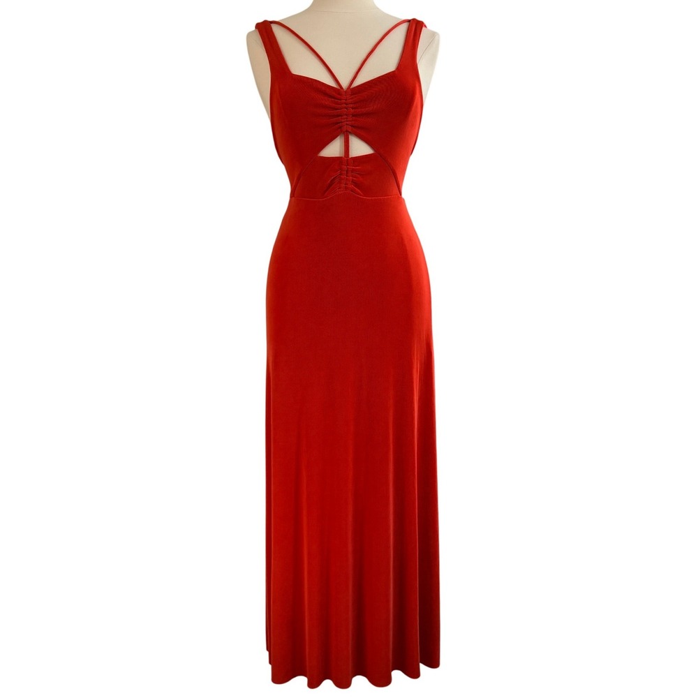 Free People Hypnotized Maxi Dress Womens Small Slinky Red Orange Cutout Ruched
